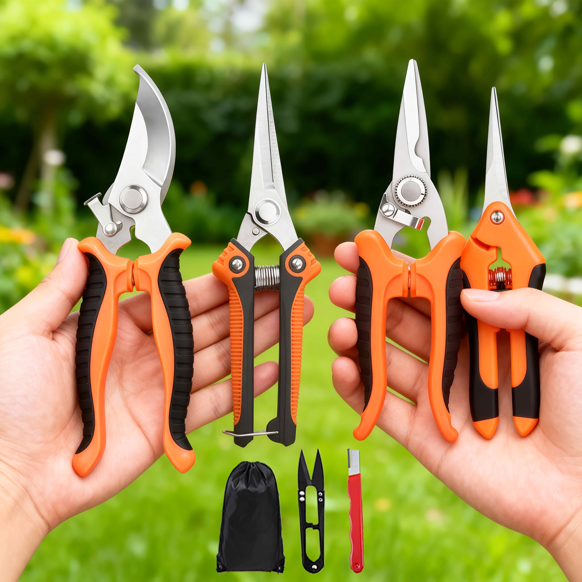 7pcs Heavy-Duty Stainless Steel Gardening Pruning Shears Set with Ergonomic Anti-Slip Handle & Storage Bag - Multifunctional Manual Garden Clippers, Fruit Picker, Tree Trimmer Tools for Landscaping, Lawn Care, Fruit Harvestin
