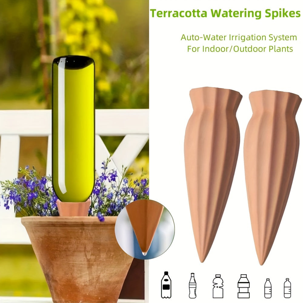 Terracotta Watering Spikes: Auto-Water Irrigation System for Indoor/Outdoor Plants - Applicable to All Kinds of Bottles