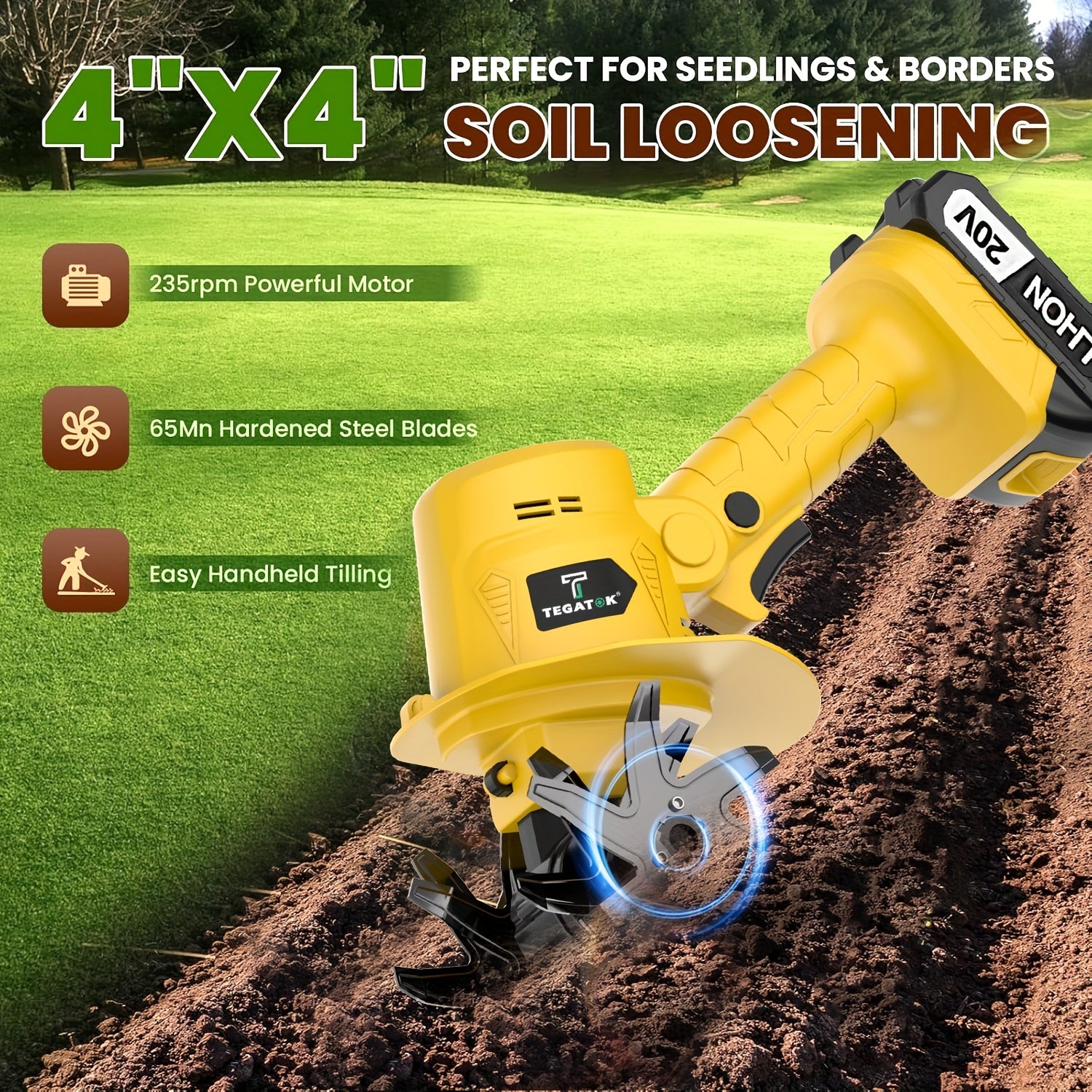 20V Cordless Tiller Cultivator, Electric Garden Tiller, Lightweight Handheld Tiller Cultivator, 9-inch Tilling Width & 6.6-inch Depth Rototiller, Equipped with 1 Or 2 Battery and Charger, Suitable for Turning Soil in Courtyar