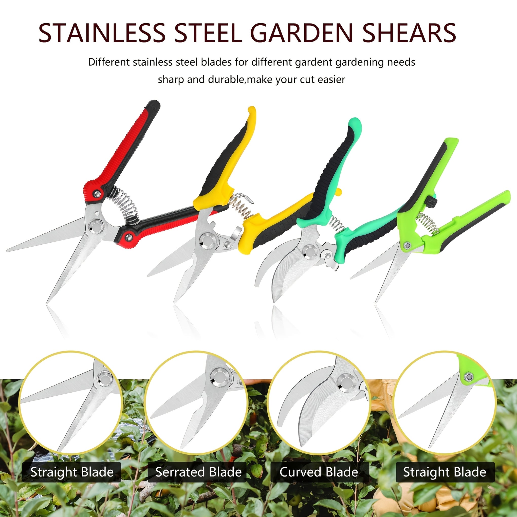 7pcs Heavy-Duty Stainless Steel Gardening Pruning Shears Set with Ergonomic Anti-Slip Handle & Storage Bag - Multifunctional Manual Garden Clippers, Fruit Picker, Tree Trimmer Tools for Landscaping, Lawn Care, Fruit Harvestin