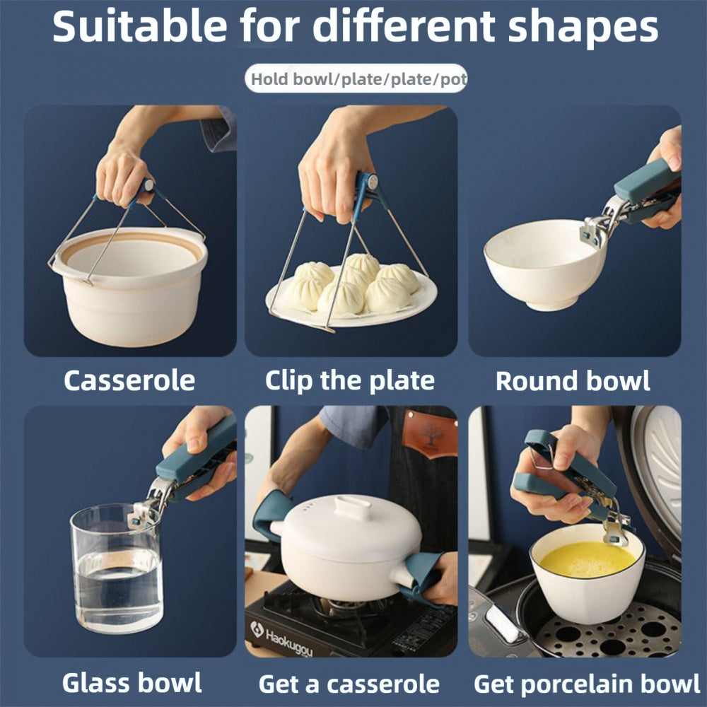 5pcs Heat Resistant Kitchen Tools Set Stainless Steel Plate Bowl Clips Non Slip Silicone Tongs Heatproof Gloves Anti Scald Grippers for Microwave, Air Fryer, Instant Pot Mor, Best for Christmas