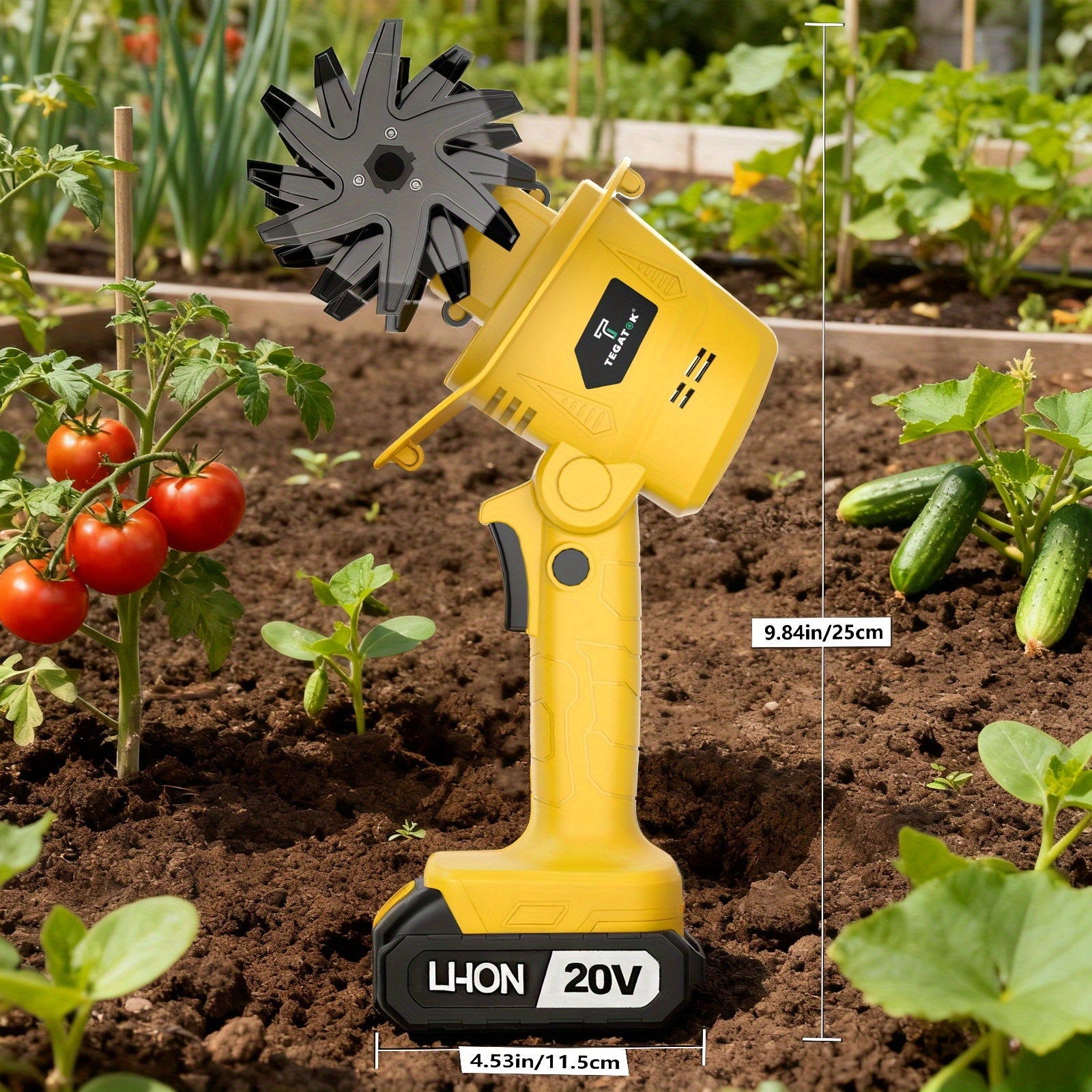 20V Cordless Tiller Cultivator, Electric Garden Tiller, Lightweight Handheld Tiller Cultivator, 9-inch Tilling Width & 6.6-inch Depth Rototiller, Equipped with 1 Or 2 Battery and Charger, Suitable for Turning Soil in Courtyar
