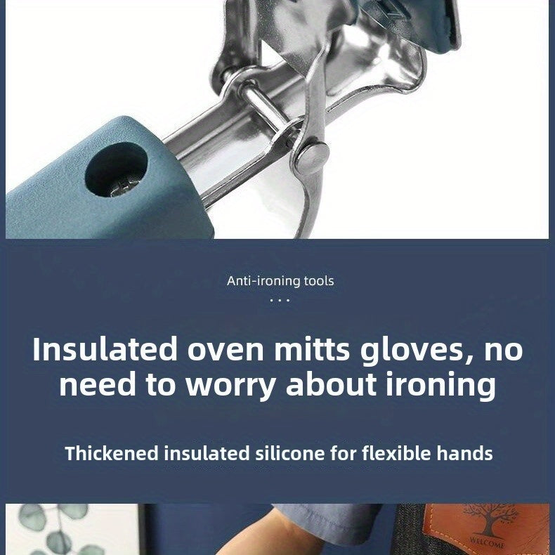 5pcs Heat Resistant Kitchen Tools Set Stainless Steel Plate Bowl Clips Non Slip Silicone Tongs Heatproof Gloves Anti Scald Grippers for Microwave, Air Fryer, Instant Pot Mor, Best for Christmas