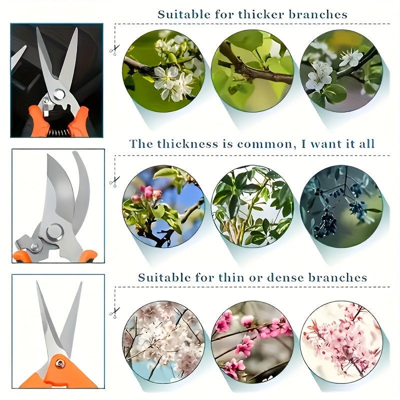 7pcs Heavy-Duty Stainless Steel Gardening Pruning Shears Set with Ergonomic Anti-Slip Handle & Storage Bag - Multifunctional Manual Garden Clippers, Fruit Picker, Tree Trimmer Tools for Landscaping, Lawn Care, Fruit Harvestin