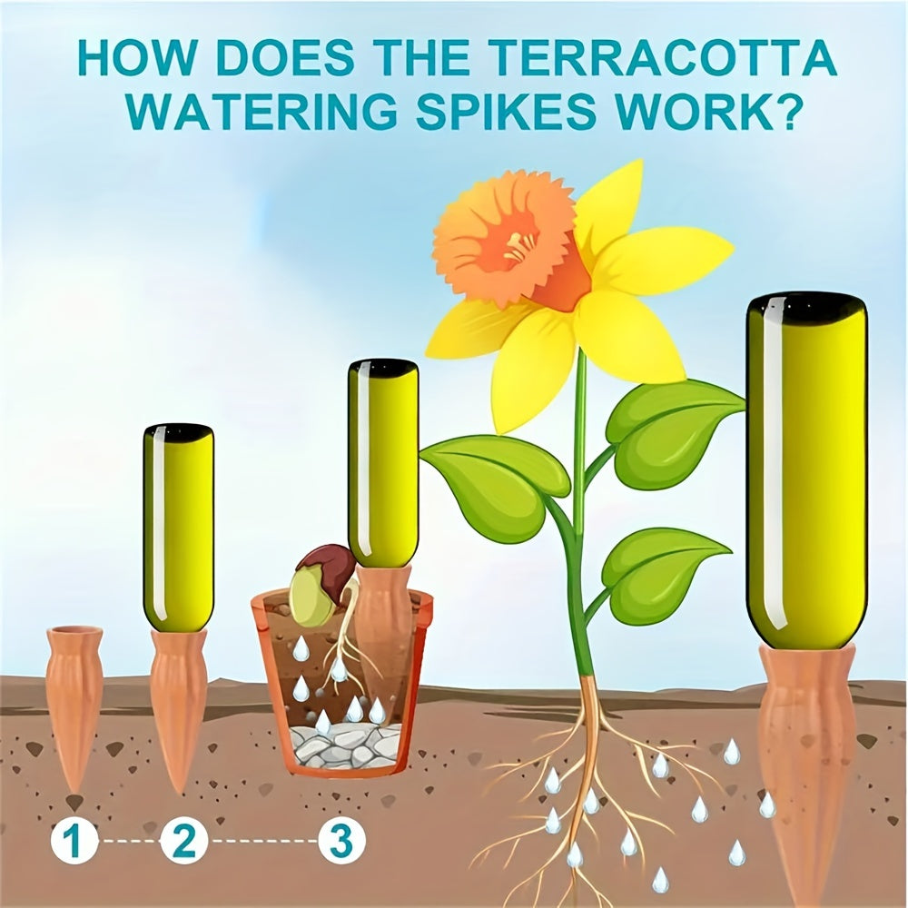 Terracotta Watering Spikes: Auto-Water Irrigation System for Indoor/Outdoor Plants - Applicable to All Kinds of Bottles