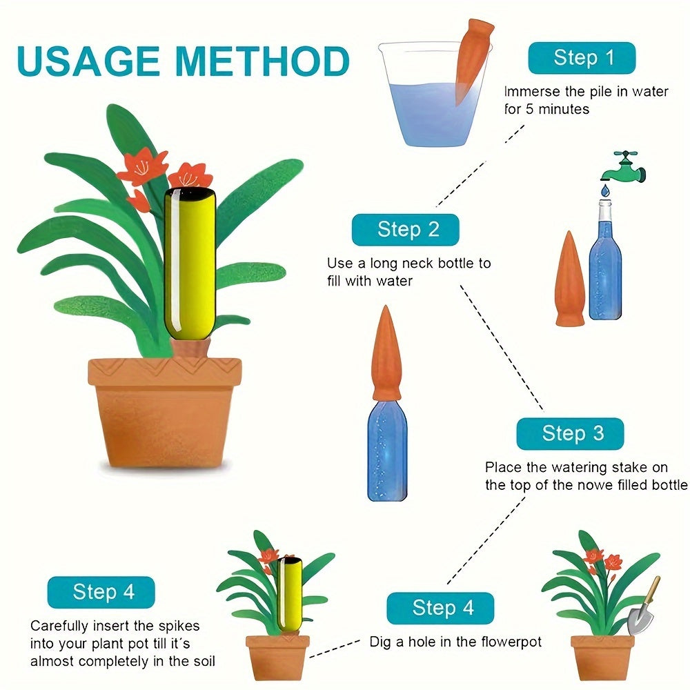 Terracotta Watering Spikes: Auto-Water Irrigation System for Indoor/Outdoor Plants - Applicable to All Kinds of Bottles
