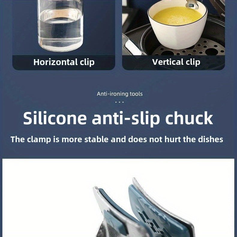 5pcs Heat Resistant Kitchen Tools Set Stainless Steel Plate Bowl Clips Non Slip Silicone Tongs Heatproof Gloves Anti Scald Grippers for Microwave, Air Fryer, Instant Pot Mor, Best for Christmas