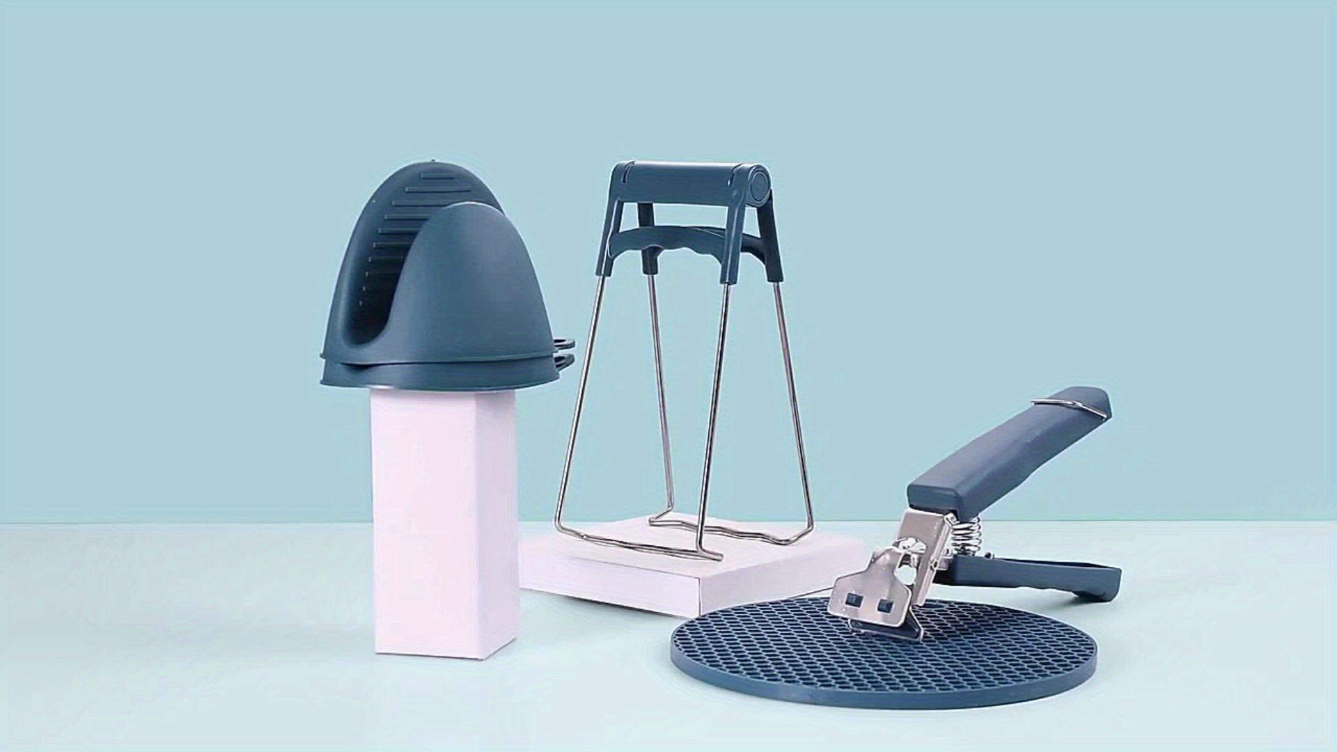 5pcs Heat Resistant Kitchen Tools Set Stainless Steel Plate Bowl Clips Non Slip Silicone Tongs Heatproof Gloves Anti Scald Grippers for Microwave, Air Fryer, Instant Pot Mor, Best for Christmas