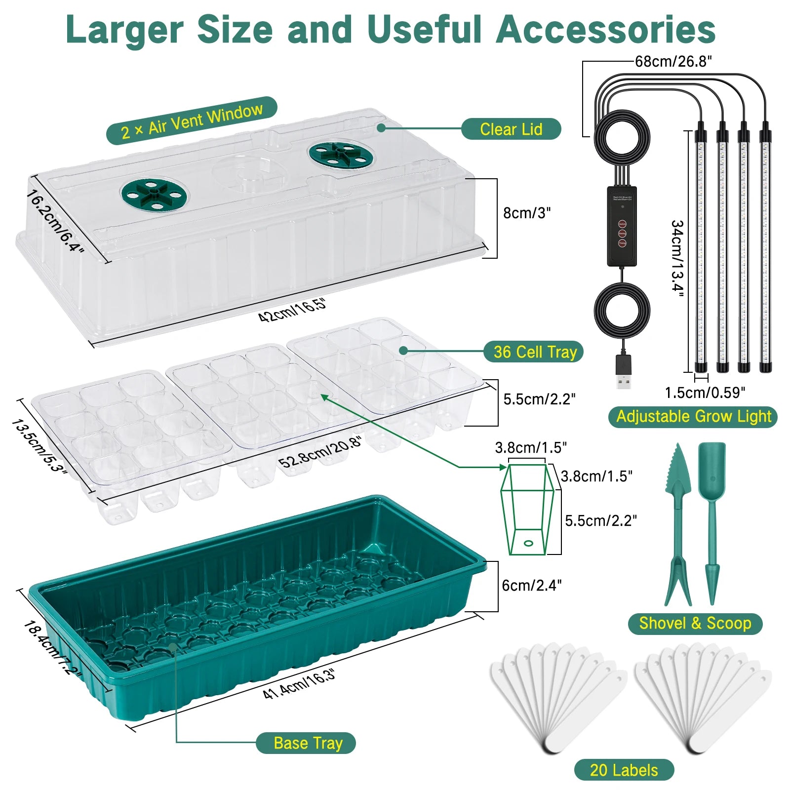 36-Cell Seed Starter Tray with Adjustable Grow Light & Humidity Dome