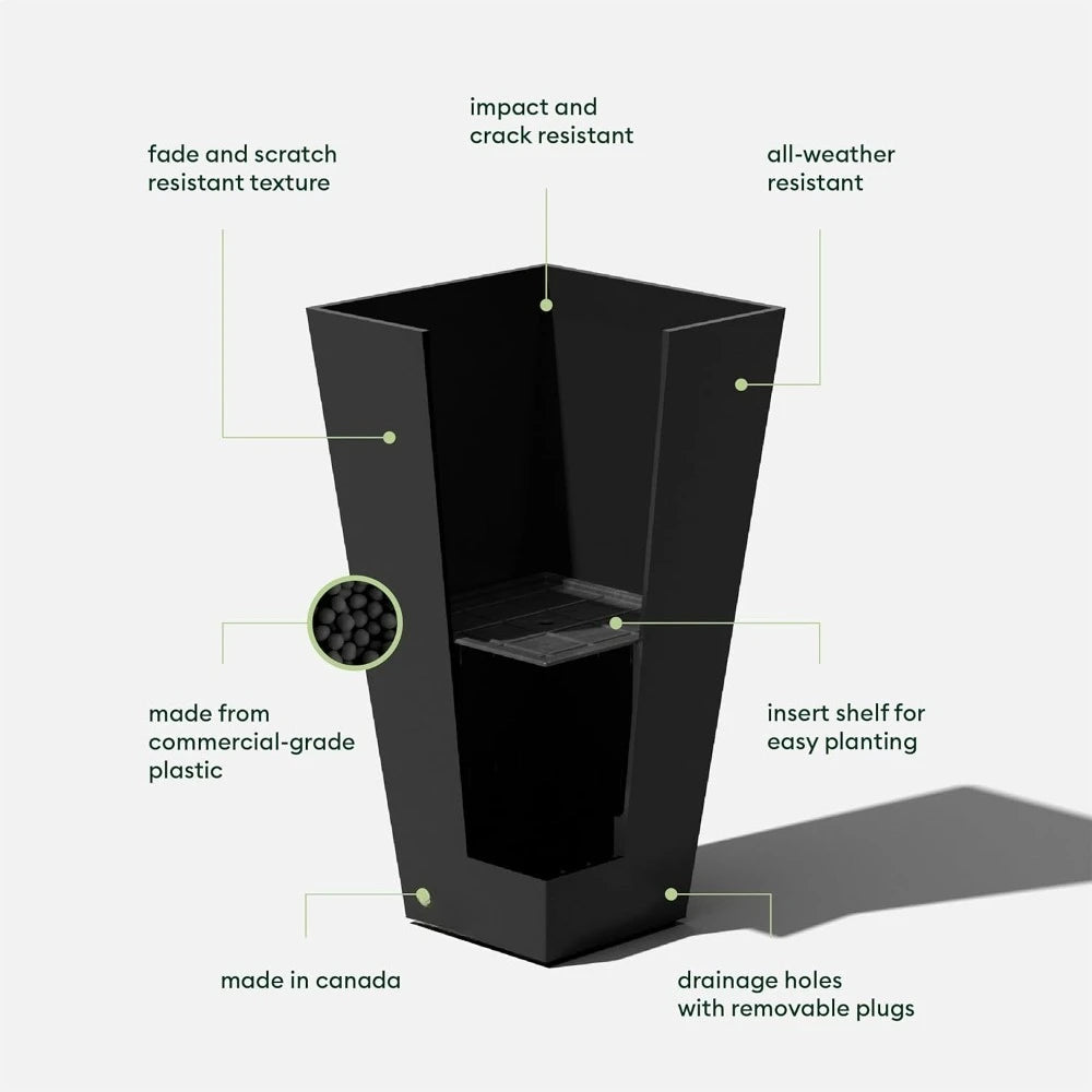 26-Inch Resin Taper Planter Set – 2-Pack Black Indoor/Outdoor Pots