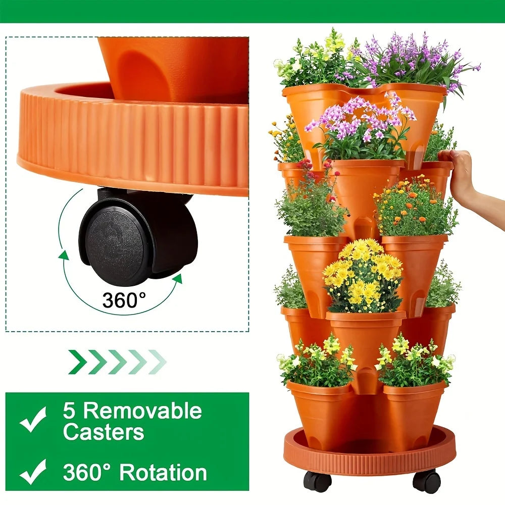 5-Layer Stackable Vertical Garden Planter with Wheels