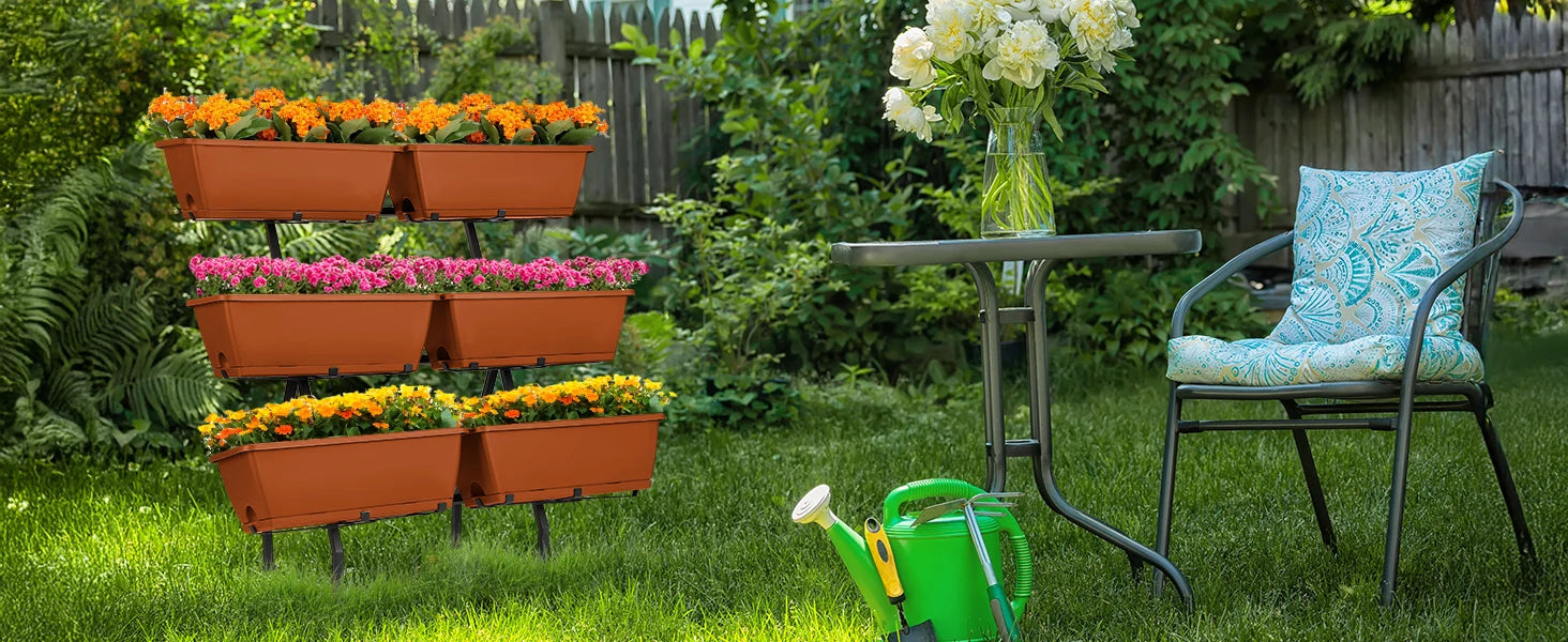 3-Tier Vertical Planter with 6 Boxes – Adjustable Raised Garden Bed (Red)