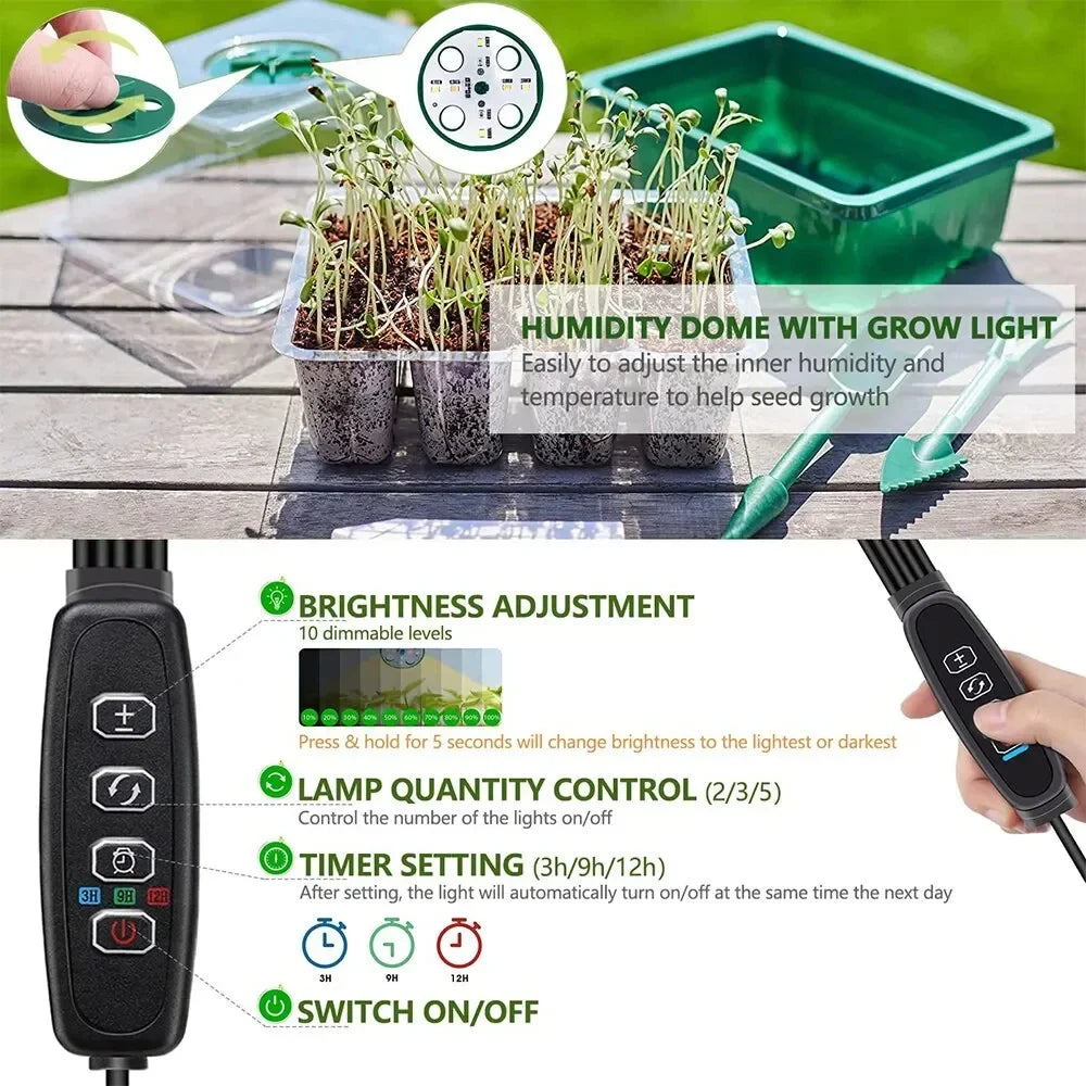 LED Grow Light Seed Starter Kit – 12-Cell Full Spectrum Germination Tray