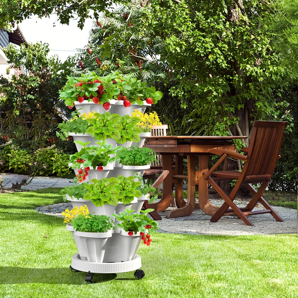 5-Layer Stackable Vertical Garden Planter with Wheels