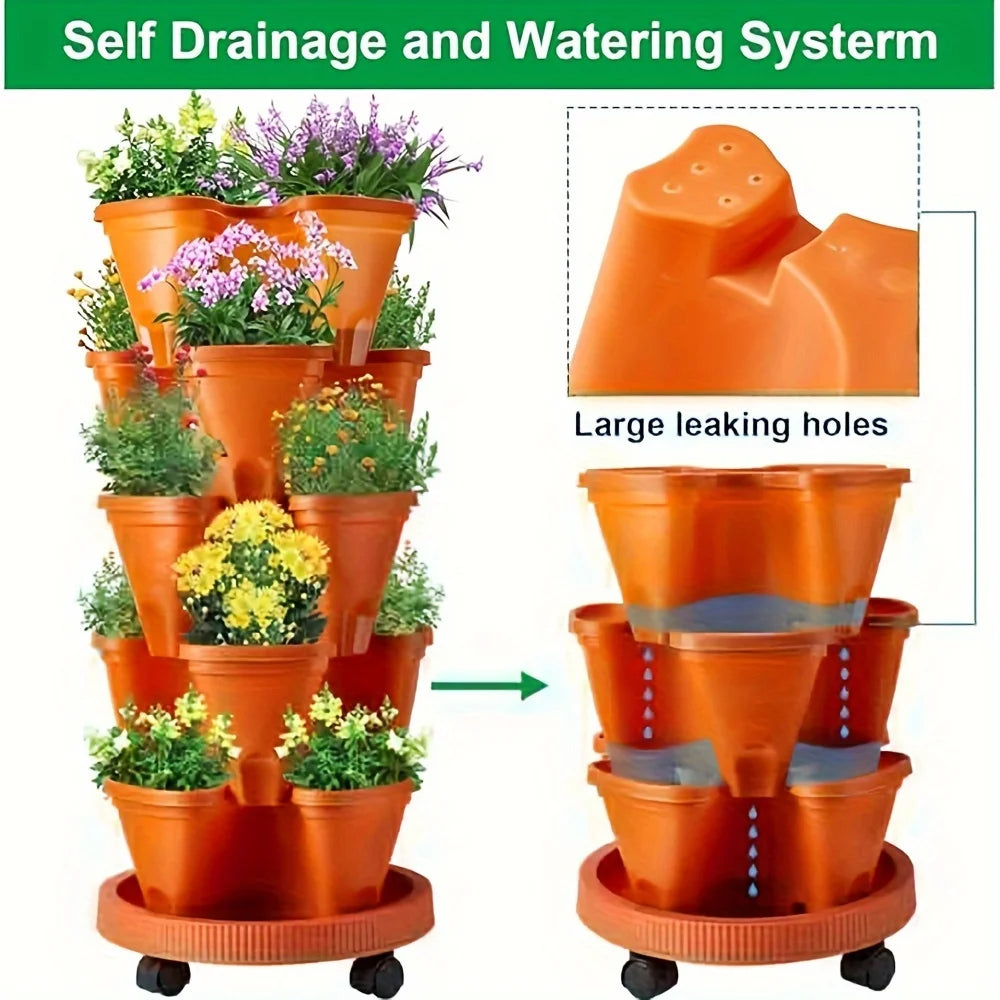 5-Layer Stackable Vertical Garden Planter with Wheels