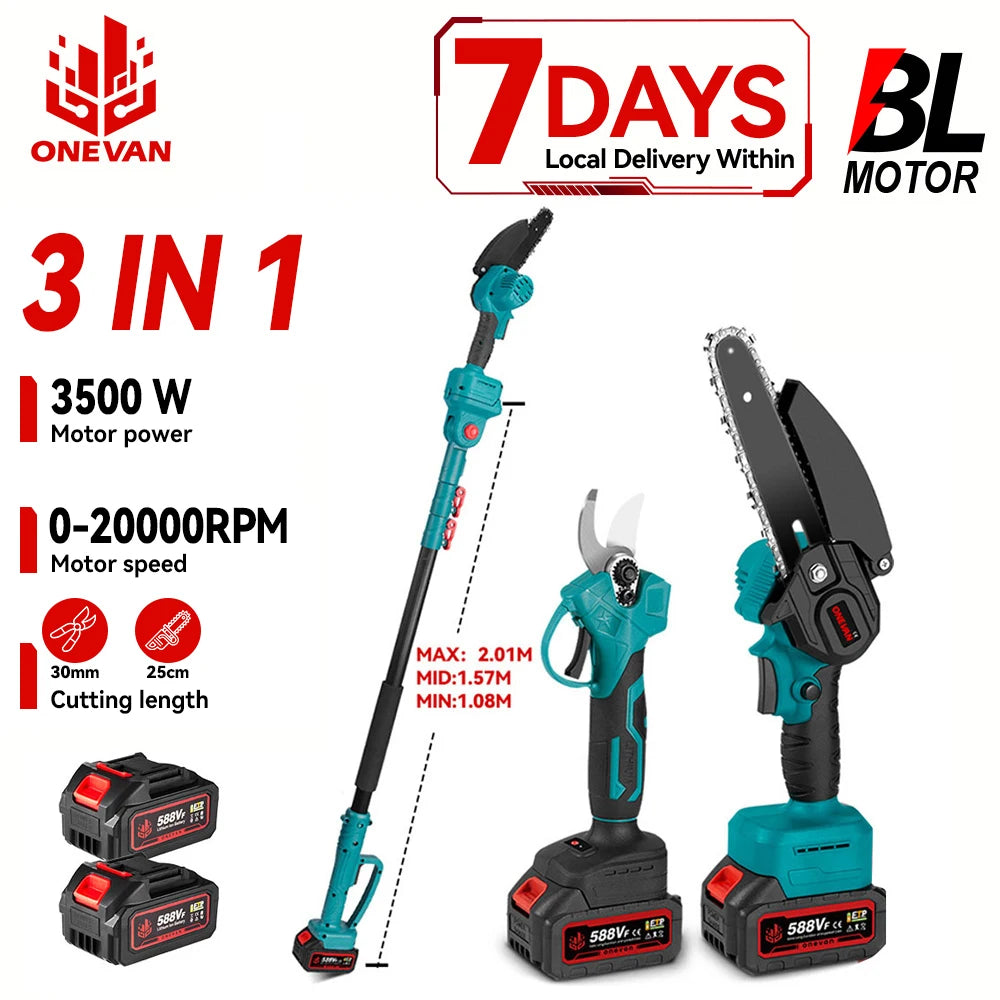 3500W 2-in-1 Brushless Chainsaw & Pruning Shears – Telescopic Garden Pole