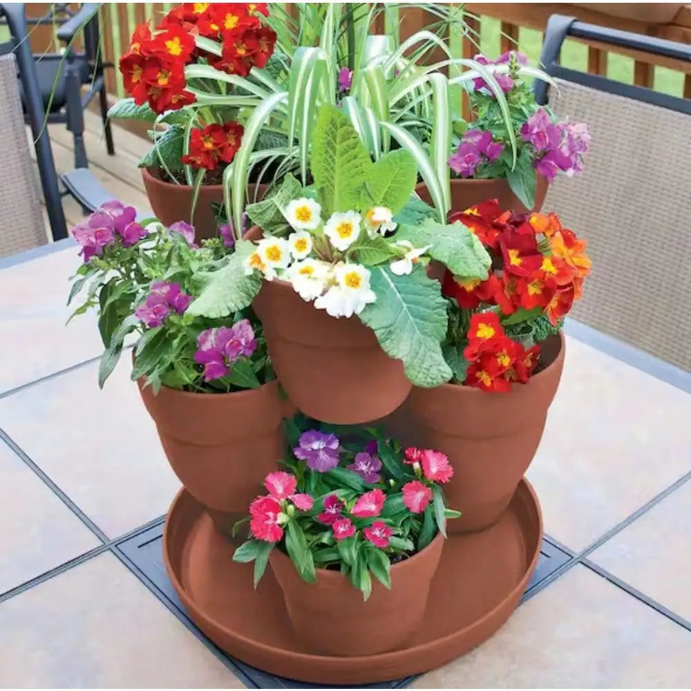 3-Tier Resin Vertical Planter – Terra Cotta Flower & Herb Pots