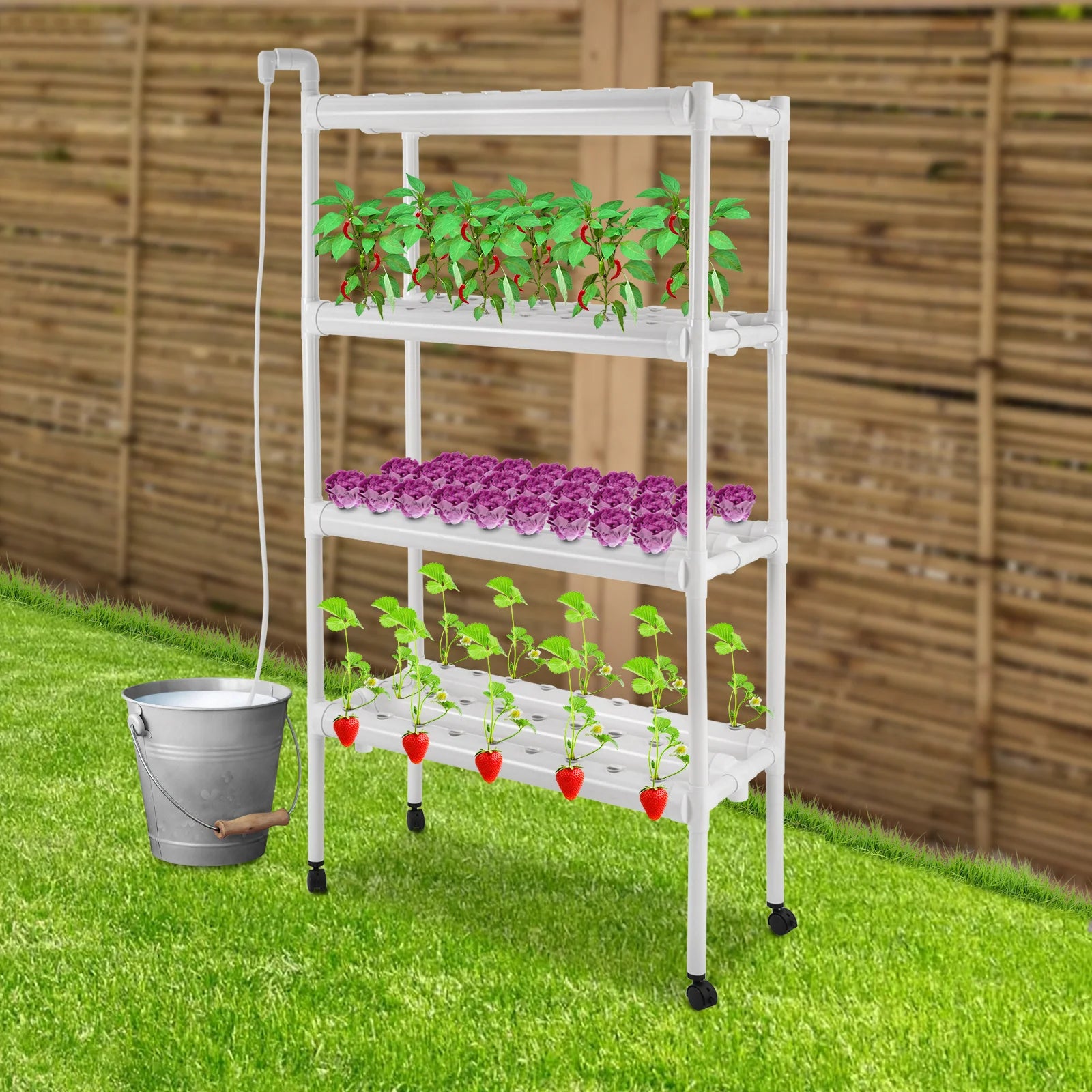 108-Site Hydroponic Grow Stand – Home System with Wheels & Pump