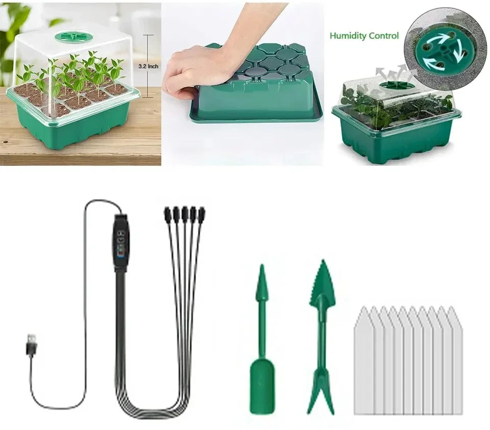LED Grow Light Seed Starter Kit – 12-Cell Full Spectrum Germination Tray