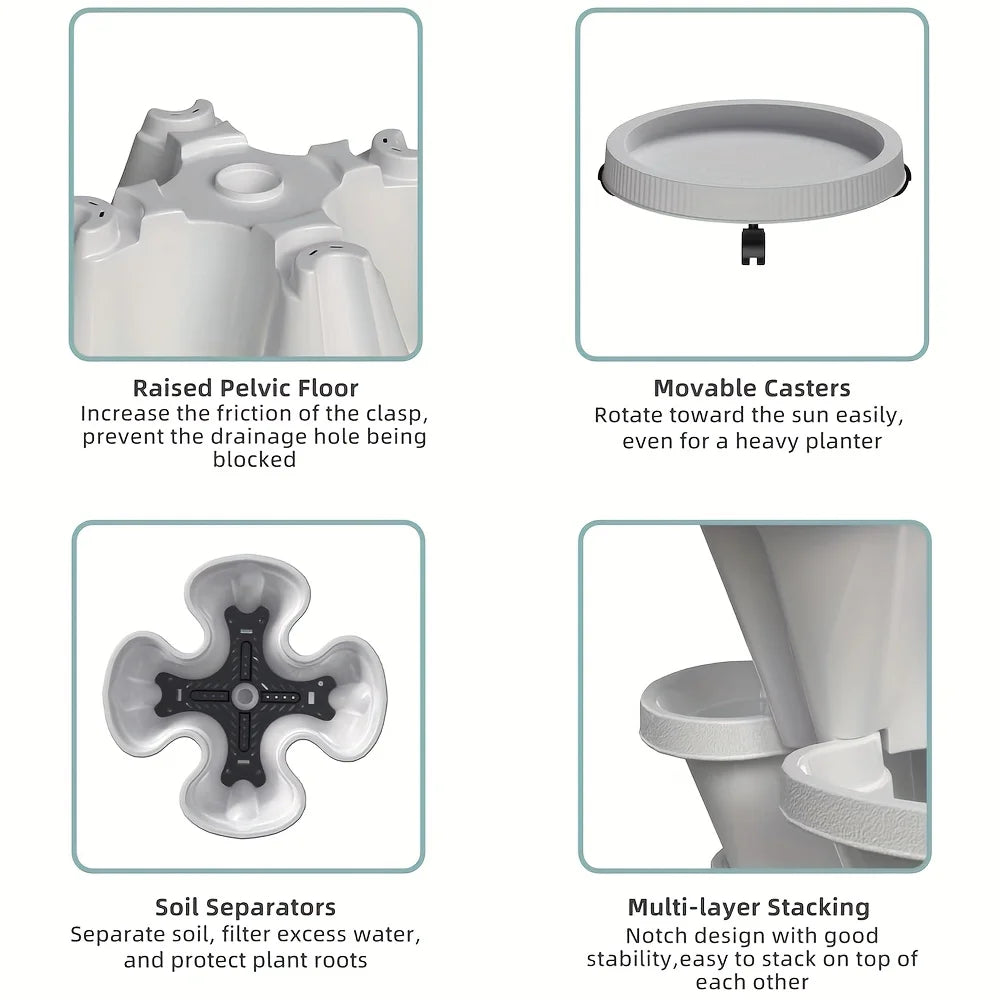 5-Layer Stackable Vertical Garden Planter with Wheels