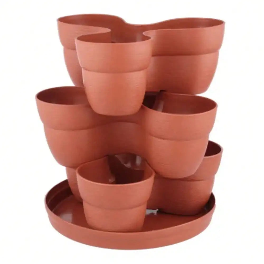 3-Tier Resin Vertical Planter – Terra Cotta Flower & Herb Pots
