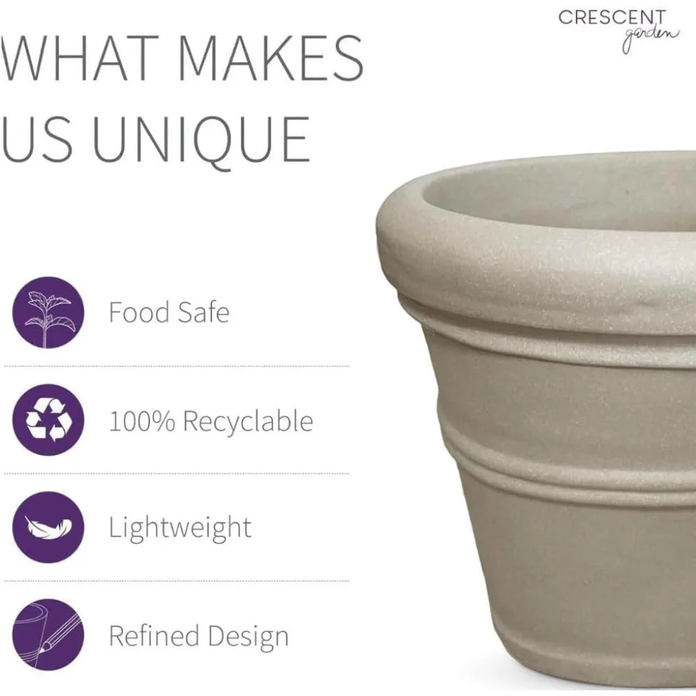 Brunello Classic Rolled Rim Planter – Large Indoor/Outdoor Flower Pot