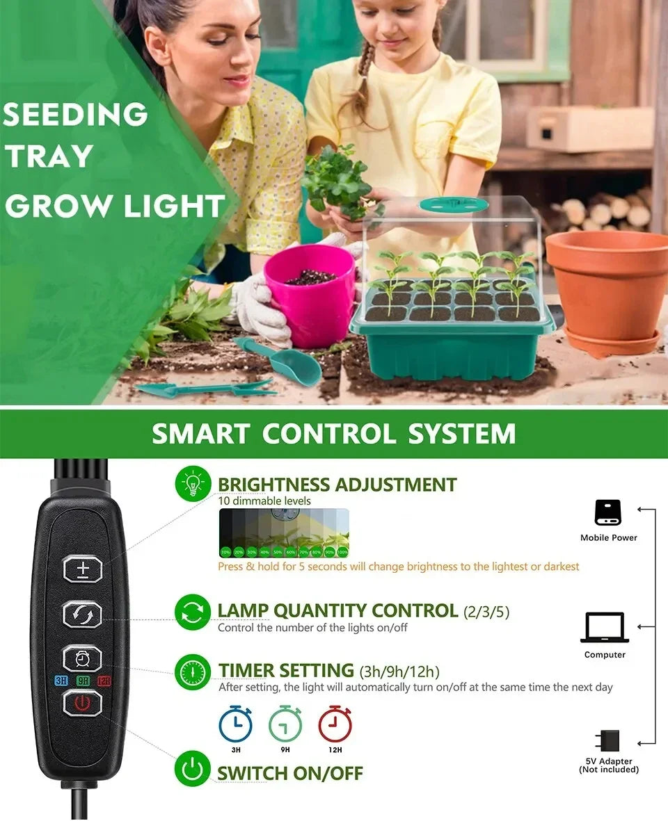LED Grow Light Seed Starter Kit – 12-Cell Full Spectrum Germination Tray