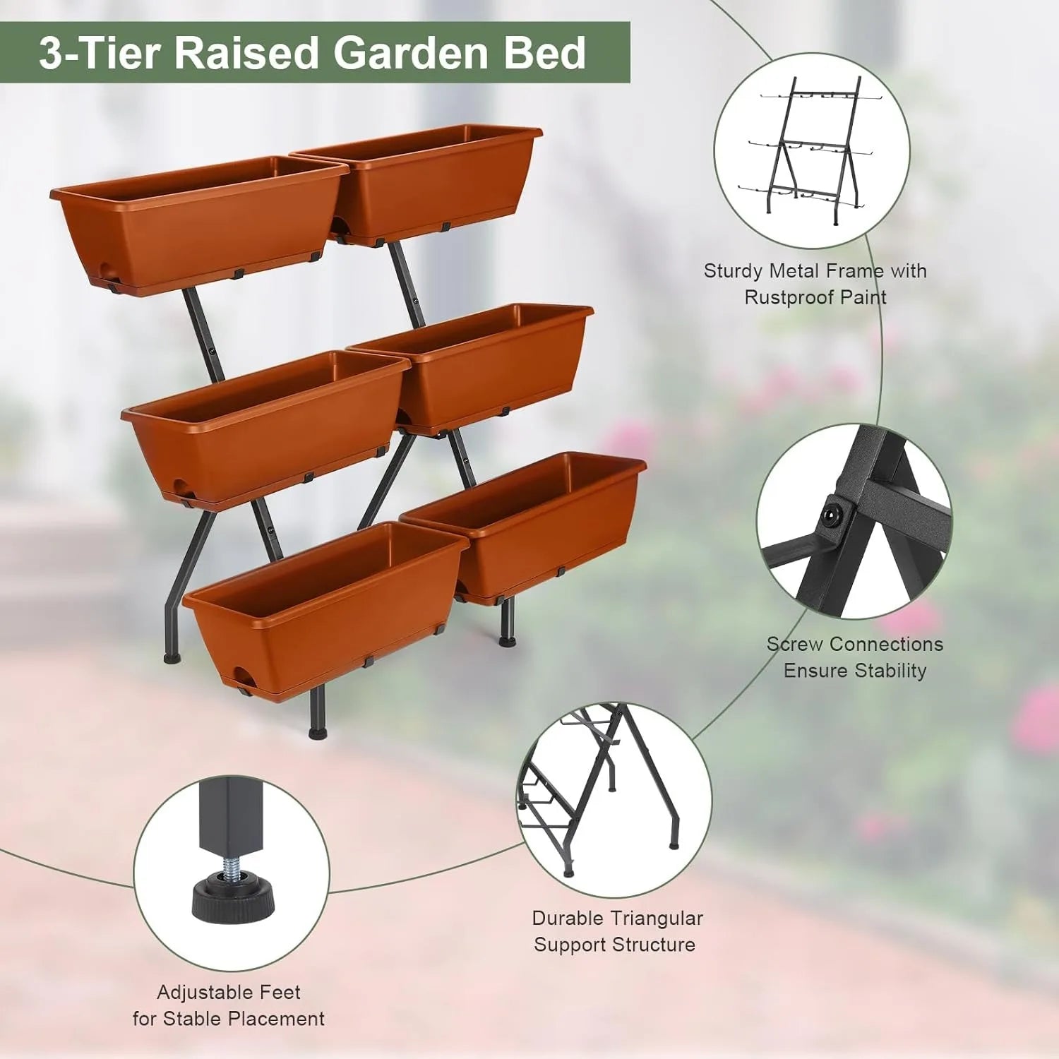 3-Tier Vertical Planter with 6 Boxes – Adjustable Raised Garden Bed (Red)