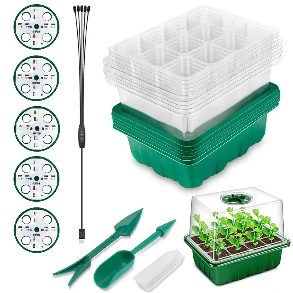 LED Grow Light Seed Starter Kit – 12-Cell Full Spectrum Germination Tray