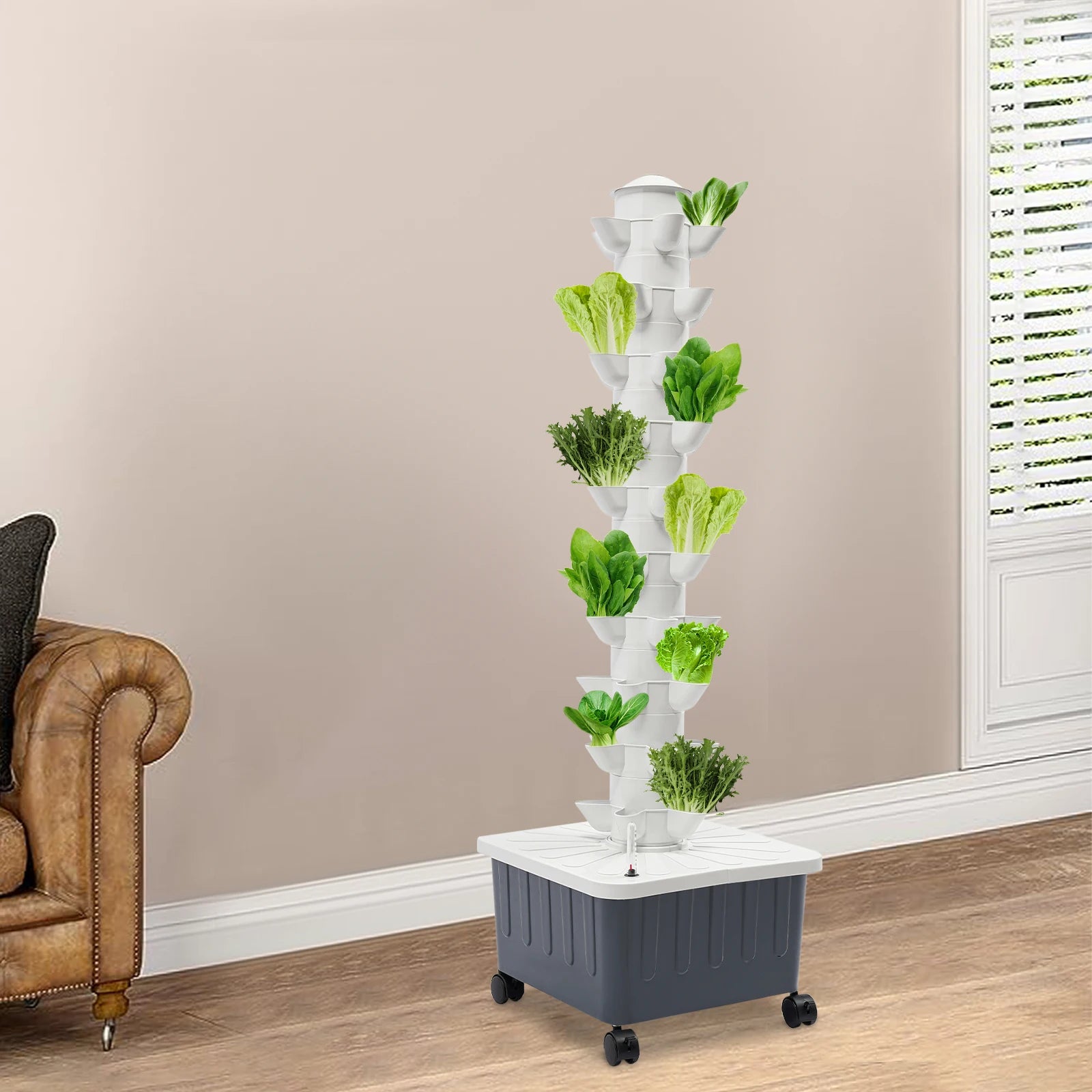 50-Hole Vertical Hydroponic Plant Tower – Indoor Growing System with Pump