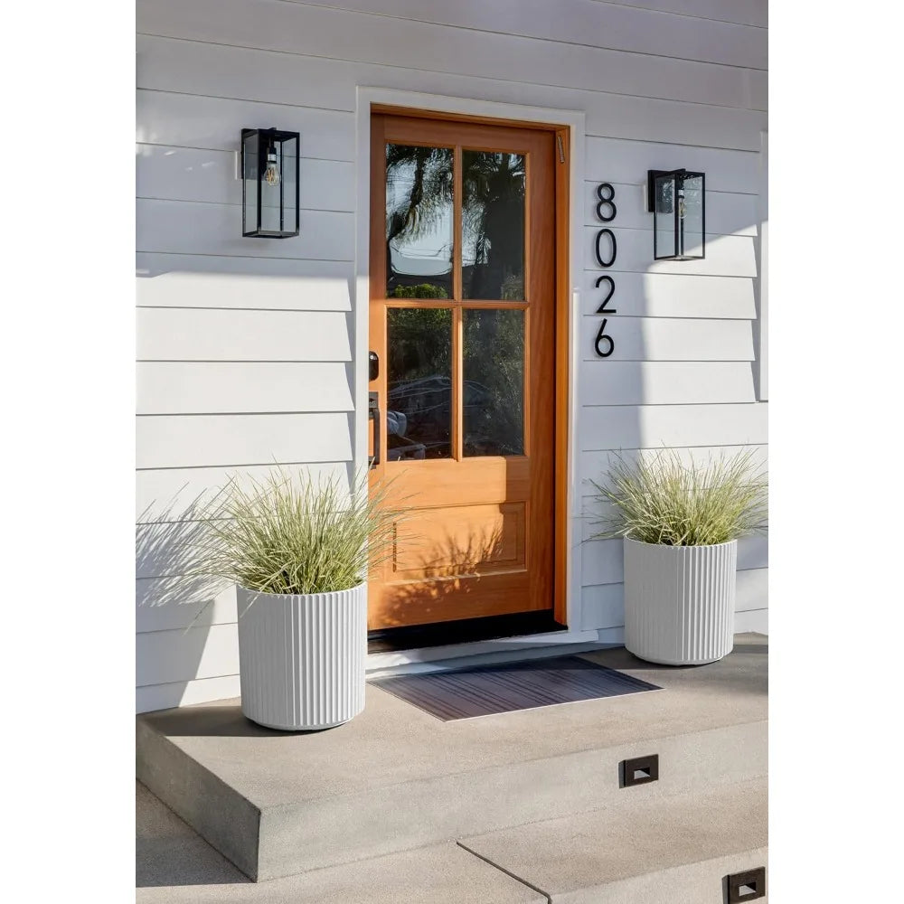 Round Demi Planter – Indoor/Outdoor Plastic-Concrete Pot with Drainage