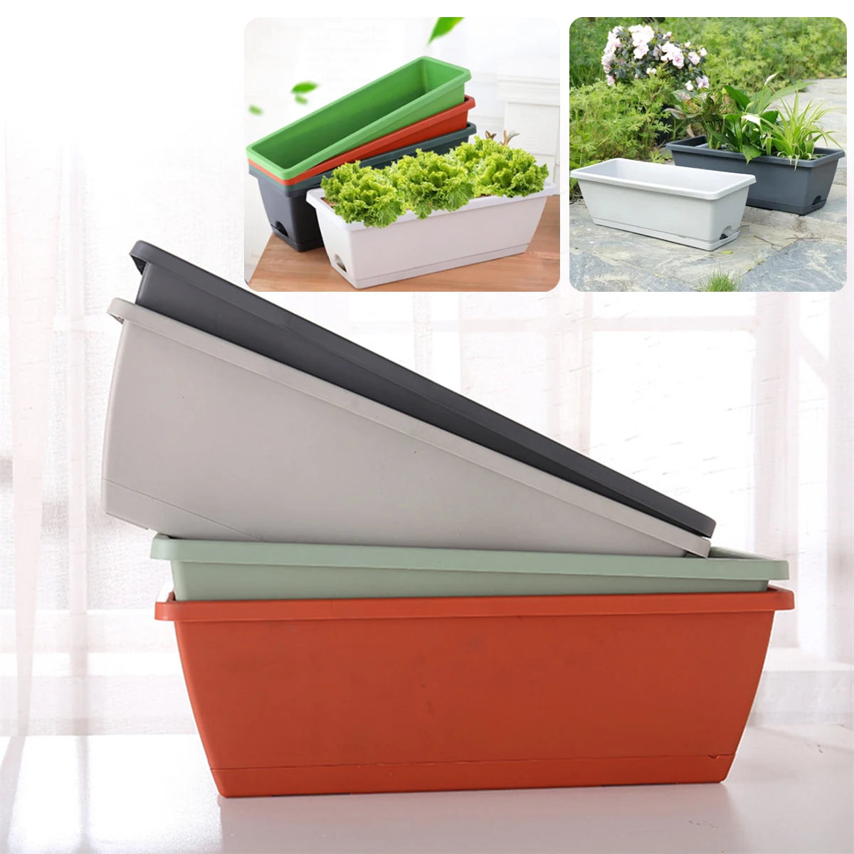 Eco-Friendly Rectangular Flower Pot with Drain Holes – Reusable Garden Planter