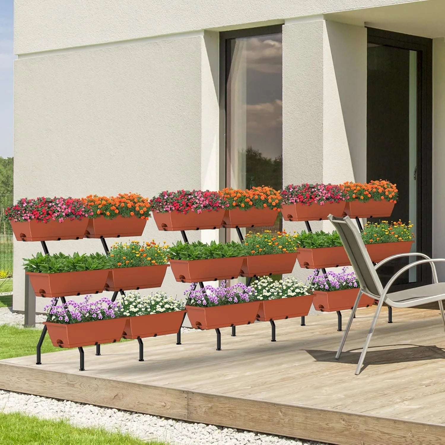 3-Tier Vertical Planter with 6 Boxes – Adjustable Raised Garden Bed (Red)