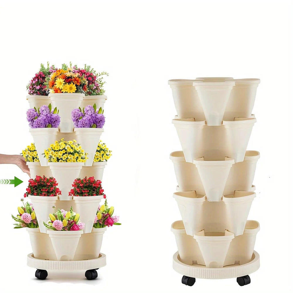 5-Layer Stackable Vertical Garden Planter with Wheels
