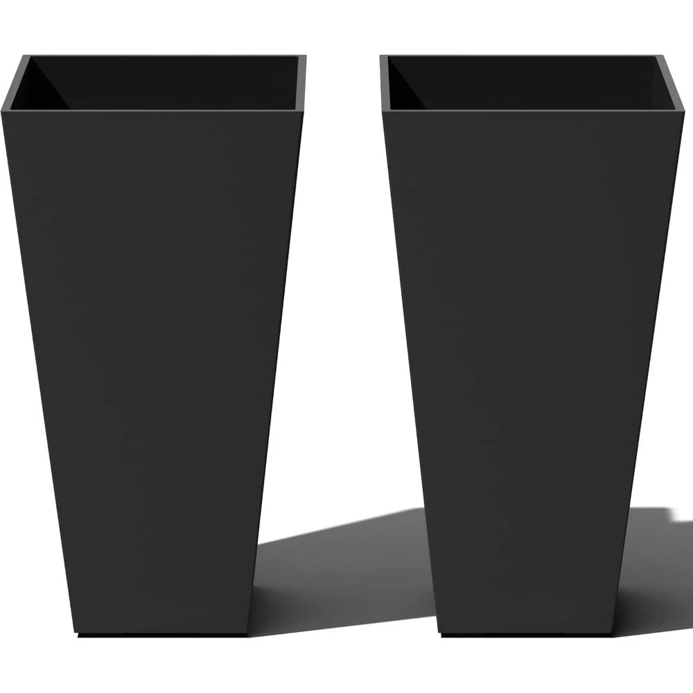 26-Inch Resin Taper Planter Set – 2-Pack Black Indoor/Outdoor Pots