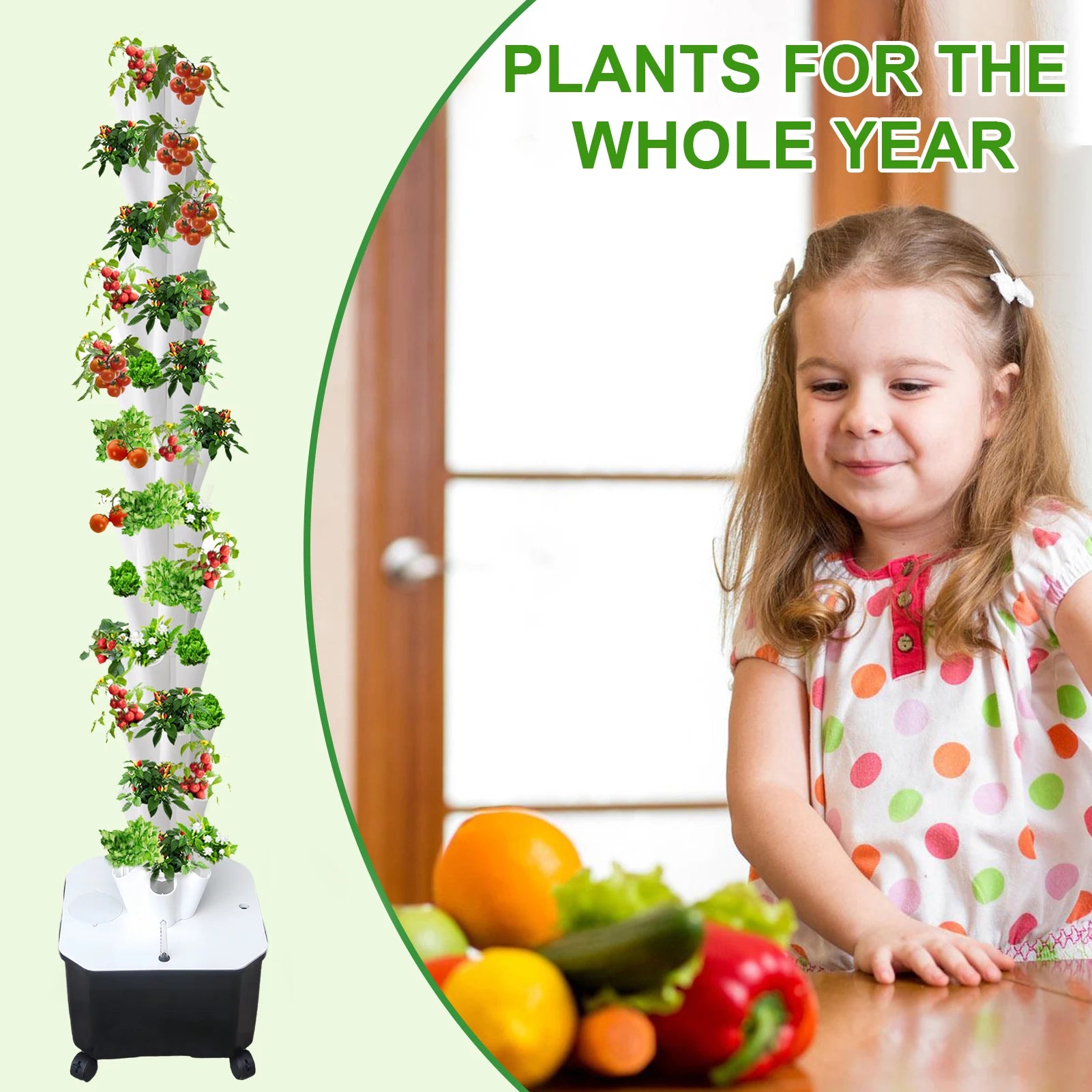 12-Layer Hydroponic Growing Tower – 60-Slot Vertical Plant Kit