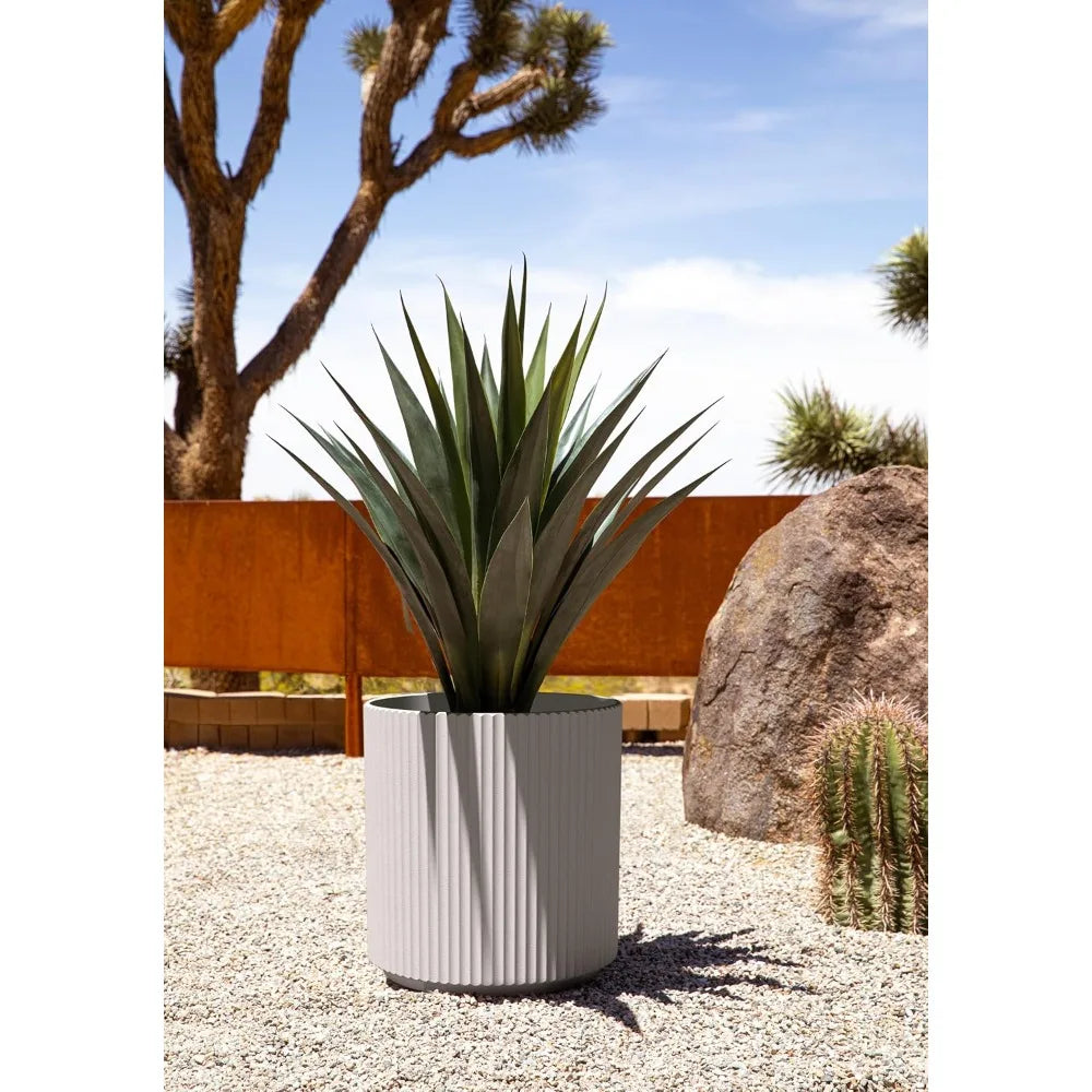 Round Demi Planter – Indoor/Outdoor Plastic-Concrete Pot with Drainage