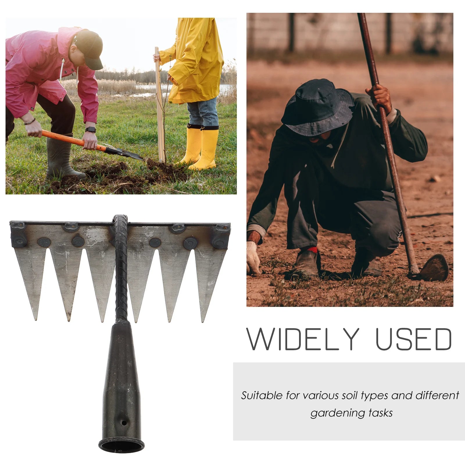 6-Tooth Heavy-Duty Garden Rake – Soil Loosening & Leveling Tool