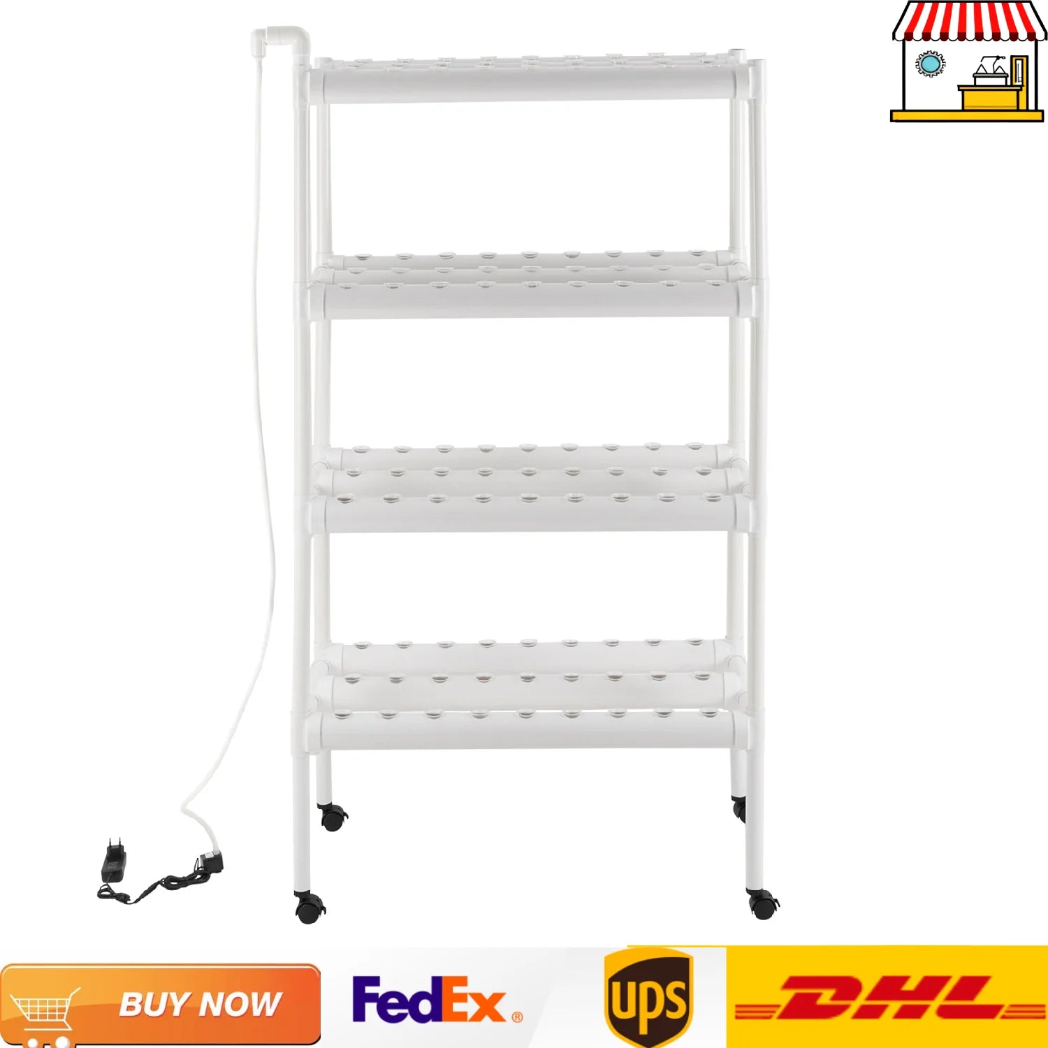 108-Site Hydroponic Grow Stand – Home System with Wheels & Pump