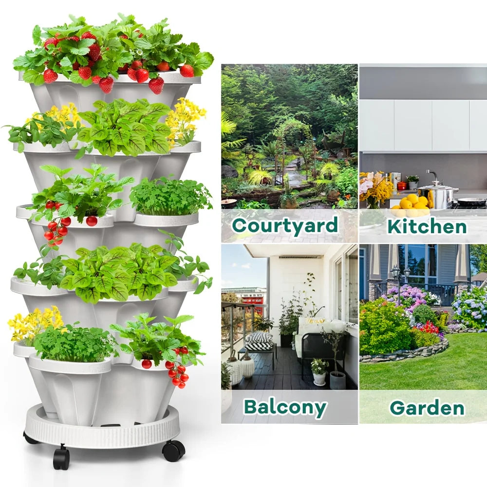 5-Layer Stackable Vertical Garden Planter with Wheels