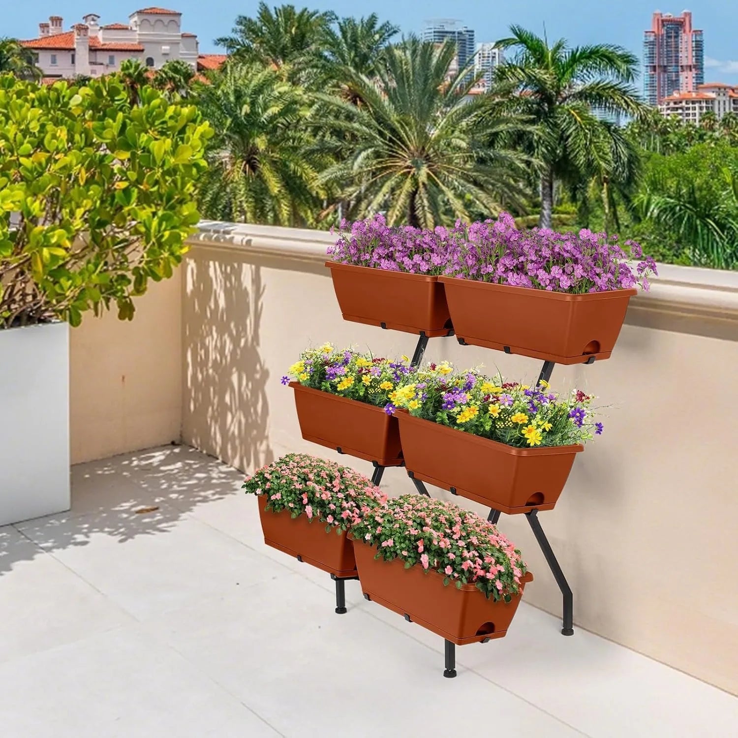 3-Tier Vertical Planter with 6 Boxes – Adjustable Raised Garden Bed (Red)