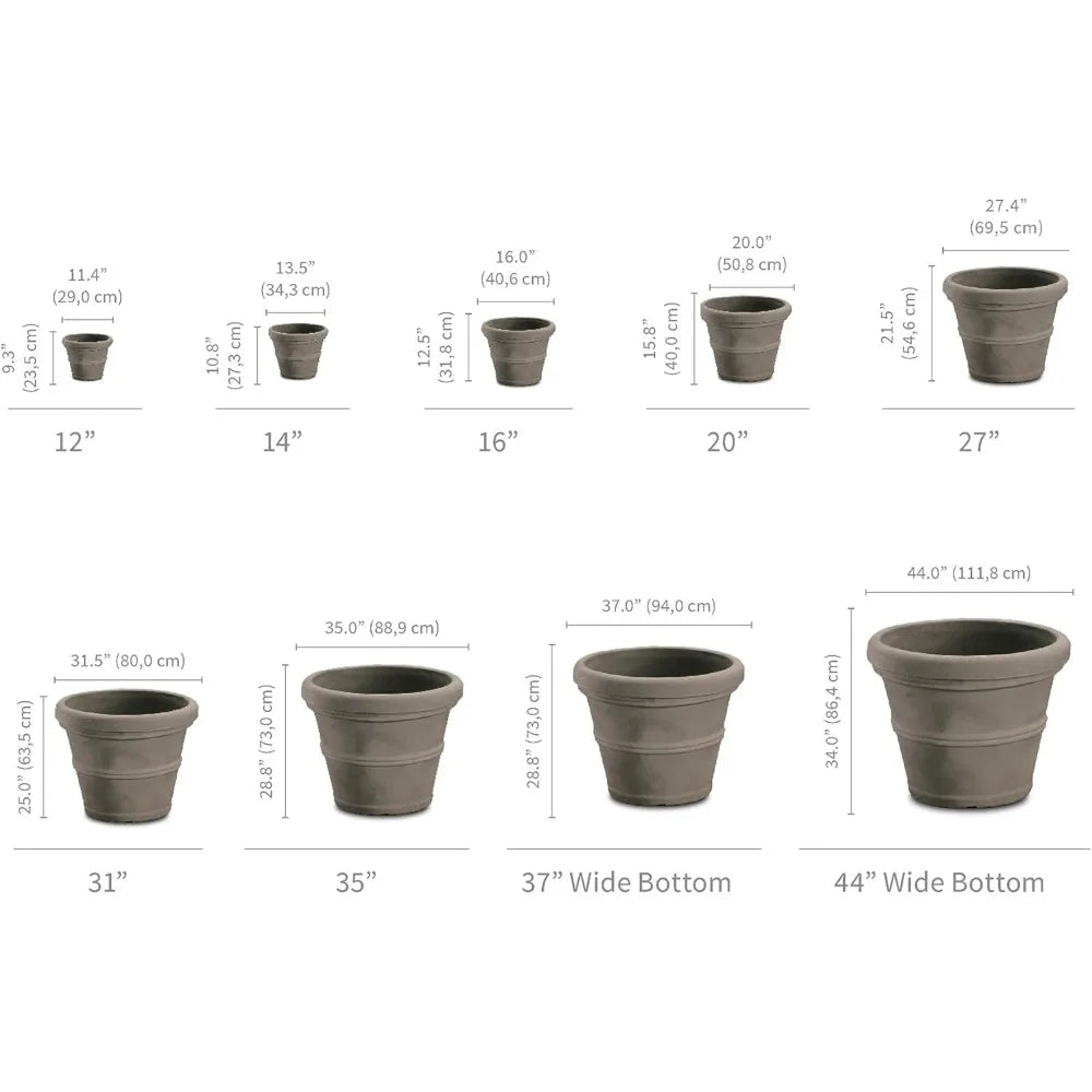 Brunello Classic Rolled Rim Planter – Large Indoor/Outdoor Flower Pot