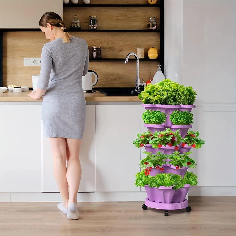 5-Layer Stackable Vertical Garden Planter with Wheels