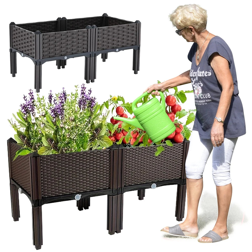 Elevated Plastic Raised Garden Bed – Outdoor Planter with Drain Outlet