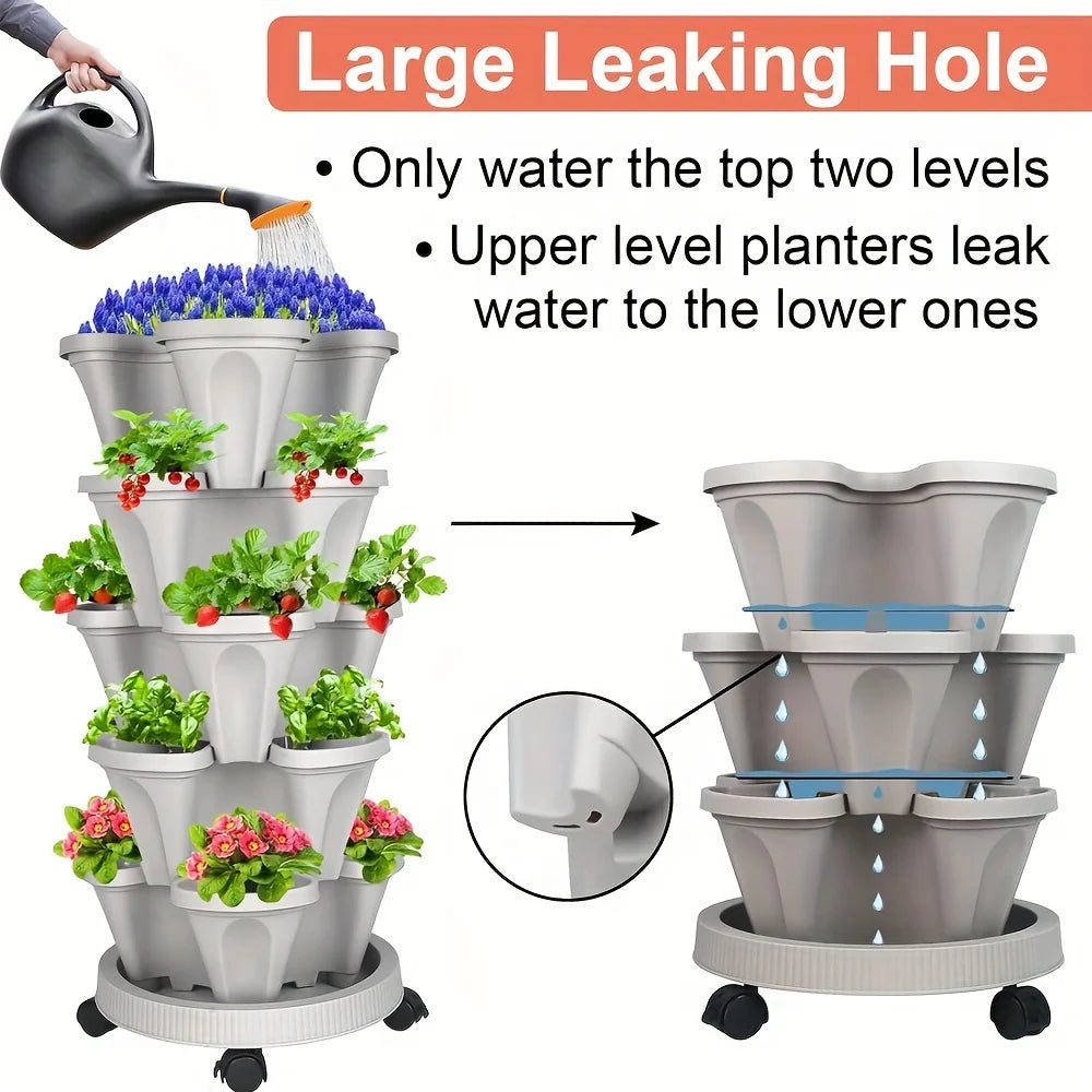 5-Layer Stackable Vertical Garden Planter with Wheels
