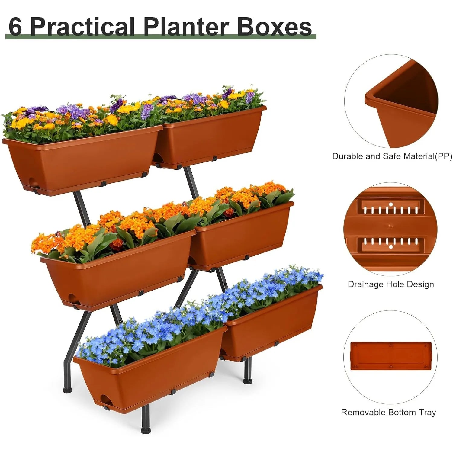 3-Tier Vertical Planter with 6 Boxes – Adjustable Raised Garden Bed (Red)