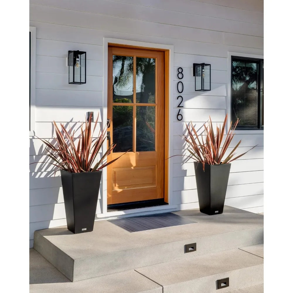 26-Inch Resin Taper Planter Set – 2-Pack Black Indoor/Outdoor Pots