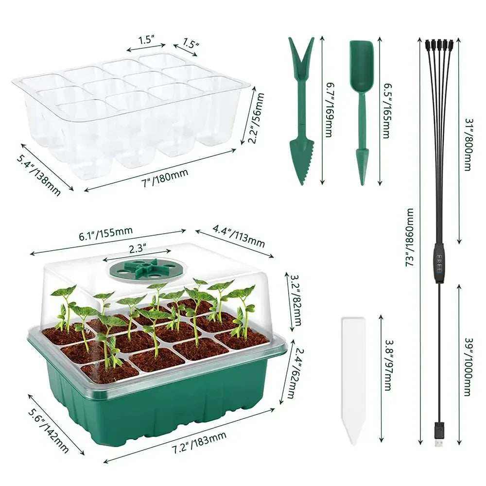 LED Grow Light Seed Starter Kit – 12-Cell Full Spectrum Germination Tray