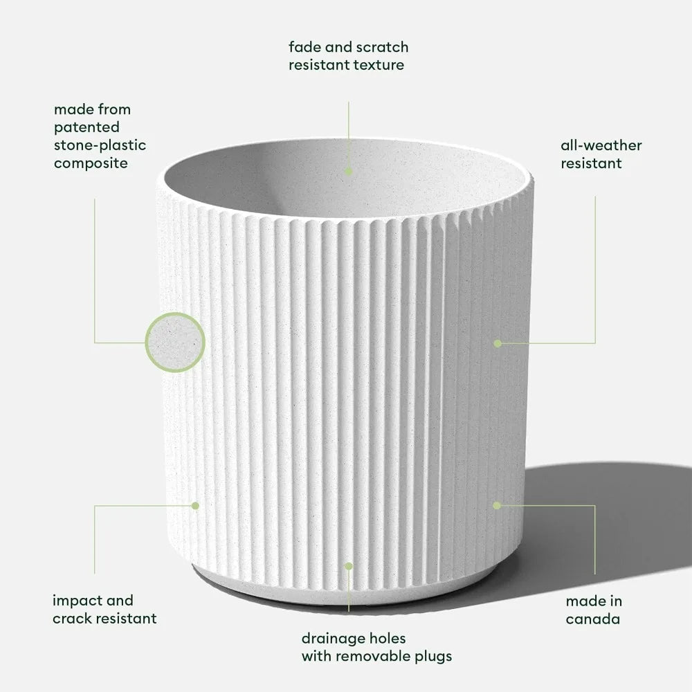 Round Demi Planter – Indoor/Outdoor Plastic-Concrete Pot with Drainage