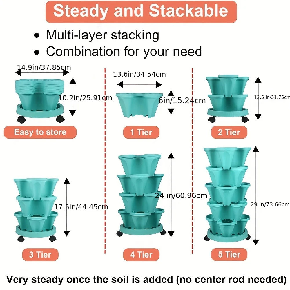 5-Layer Stackable Vertical Garden Planter with Wheels